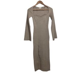 Aaron & Amber Ribbed Knit‎ Tan Long Sleeve Sweater Dress MIDI Dress Small